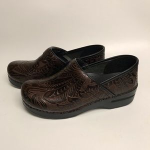 Dansko Brown Floral Tooled Clog